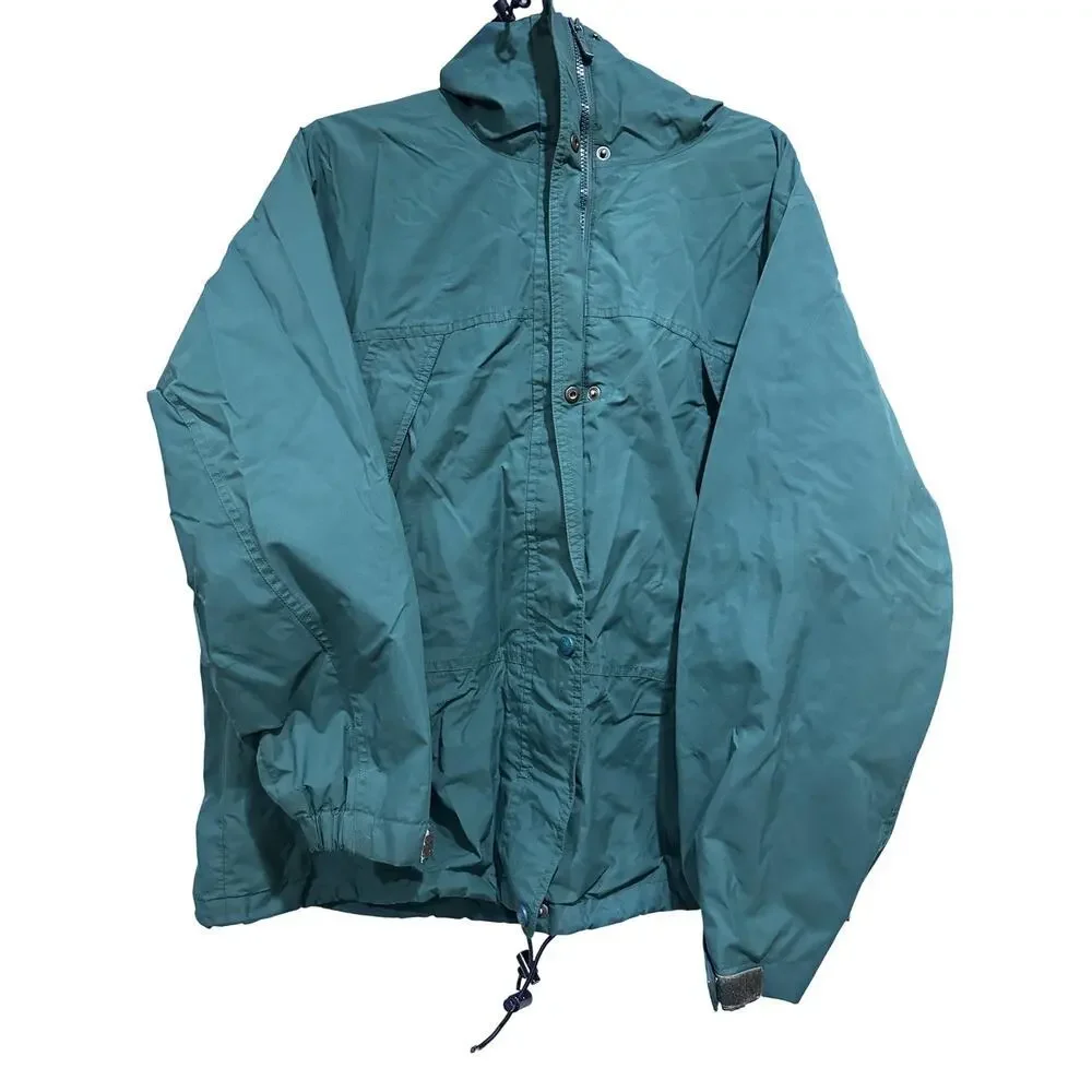 Vintage Eddie Bauer Jacket Womens Size L Green Hooded Waterproof Nylon BLEMISH
